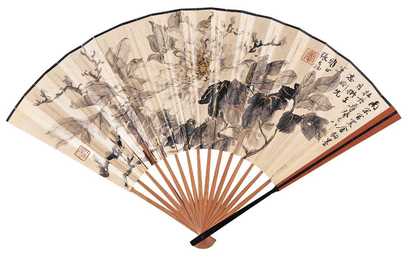 张大壮 癸巳（1953年）作 牡丹 成扇